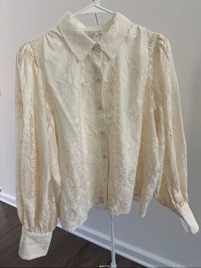 Caroline Constas Cream Embroidered Button-Up Blouse